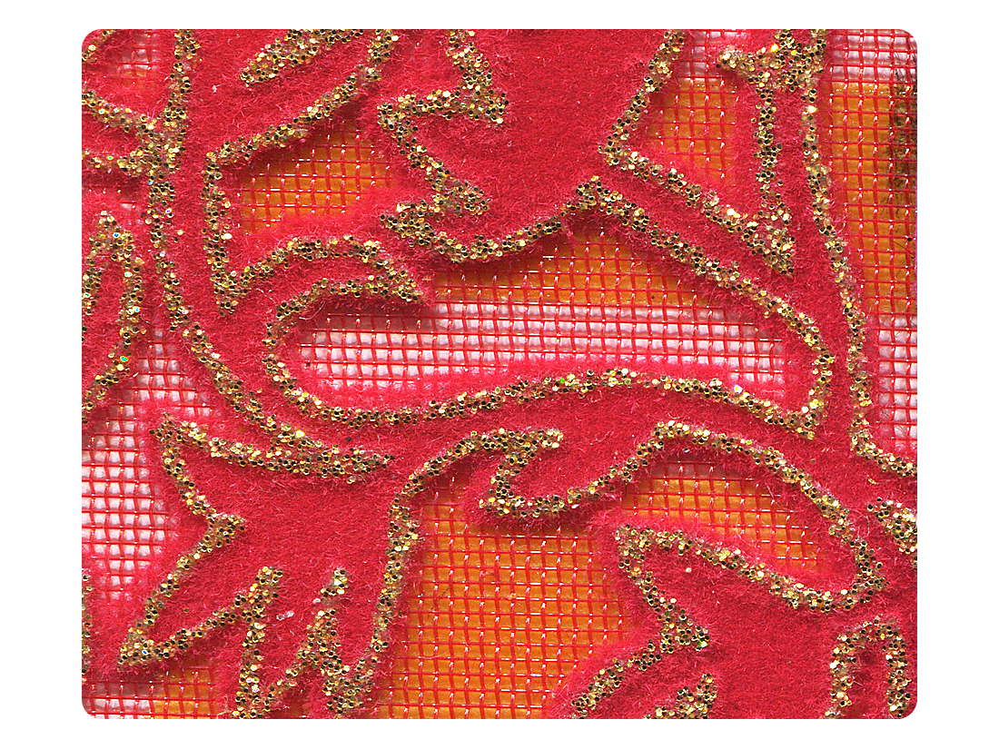 143 Gold Leaf Velvet Red Mesh Fabric Swatch