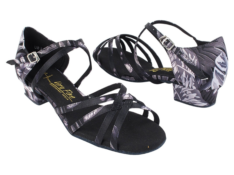 1606FT 199 Black Grey Flower Satin with 1" Heel (8881) in the photo