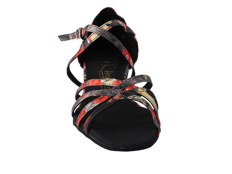 1606FT Black Flower Satin with 1" Flat Heel in the photo