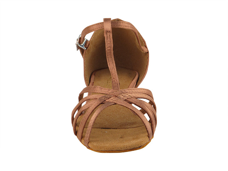 1612FT Tan Satin with 1" Flat Heel in the photo