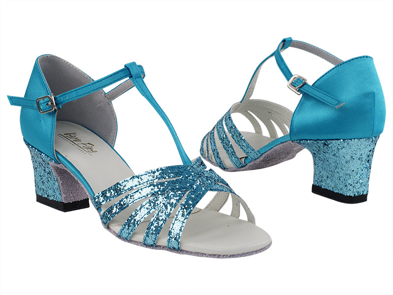 1612 188 Light Blue Sparkle_F_H_230 Light Blue Satin_B_T with 2" Thick Cuban Heel in the photo
