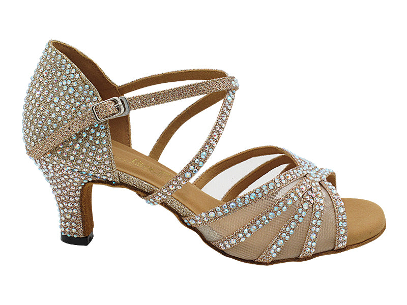 1613Bling Champagne Glitter Satin & Flesh Mesh with 2.5" Heel (2899) in the photo