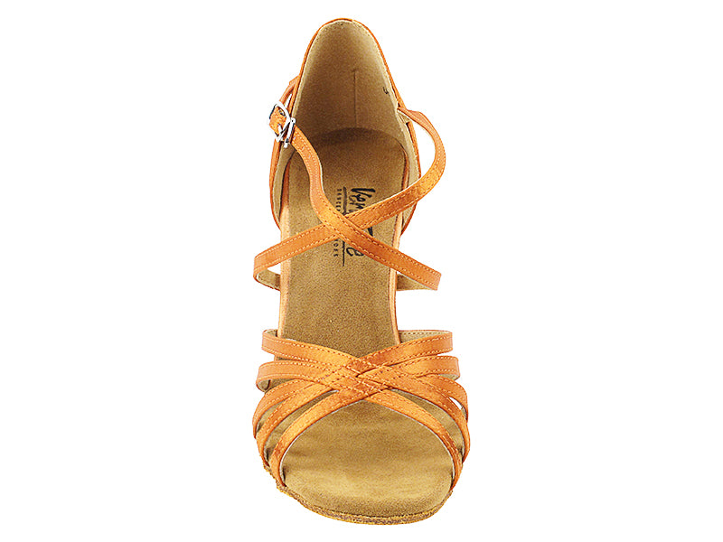1613LEDSS Dark Tan Satin with 3" slim heel in the photo