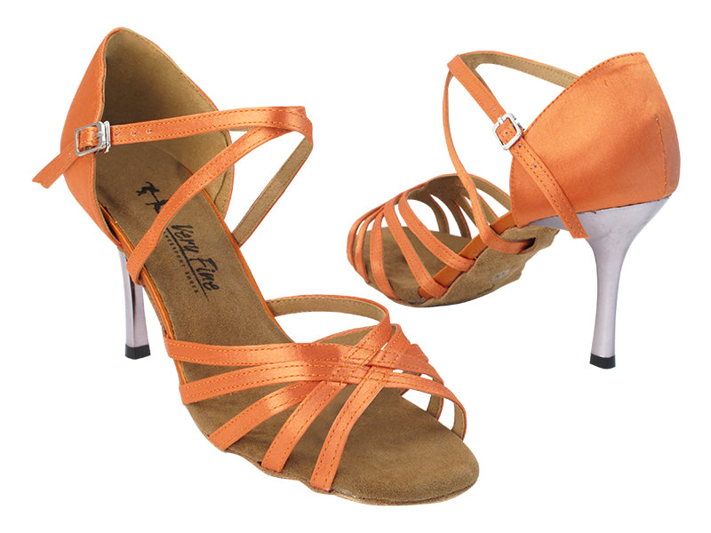 1613LEDSS 159 Orange Satin with 6646_3" Slim Metallic Heel in the photo