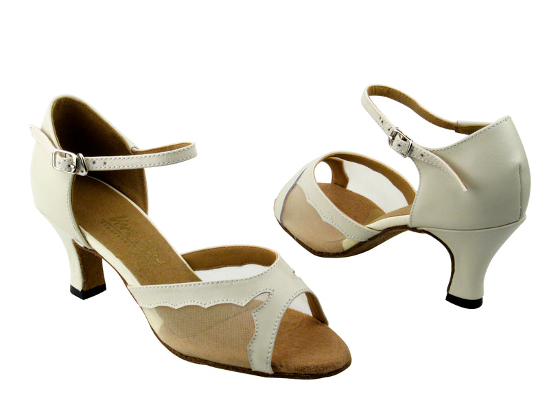 1616 15 Creamy White Leather & Flesh Mesh