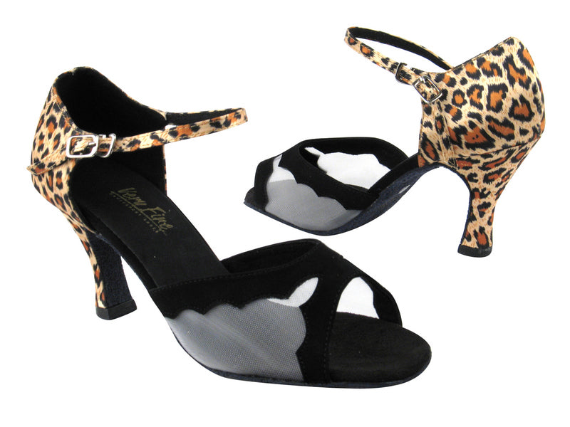 1616 Black Nubuck_F_152 Leopard Satin_B_White Mesh with 3" heel in the photo