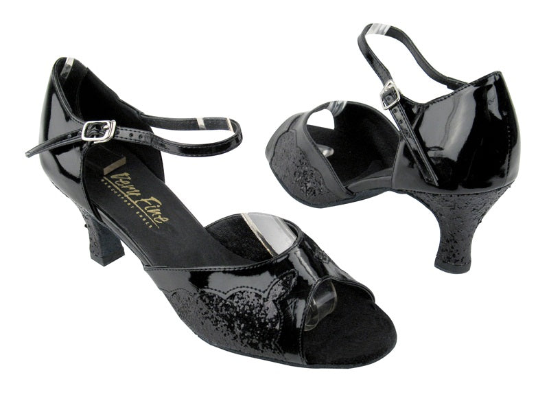 1616 Black Sparkle_H_Black Patent Trim with 2.5" Low heel in the photo