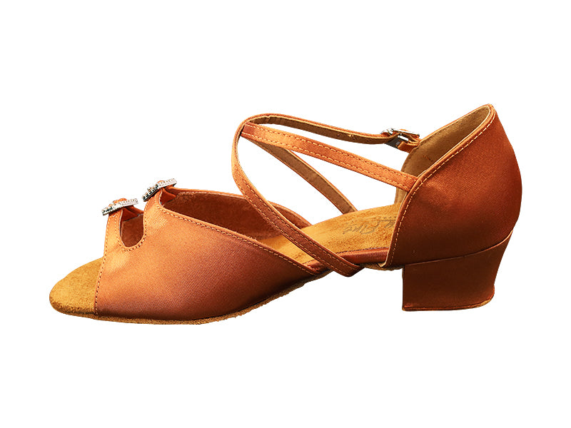 1620X Dark Tan Satin & Stone with 1.5" Medium heel in the photo