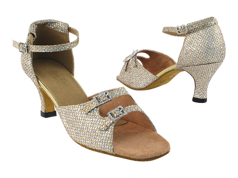 1620 74 Gold Sparklenet with 2.5" low heel in the photo