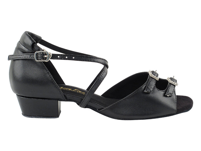 1625FT Black Leather with 1" Flat Heel in the photo