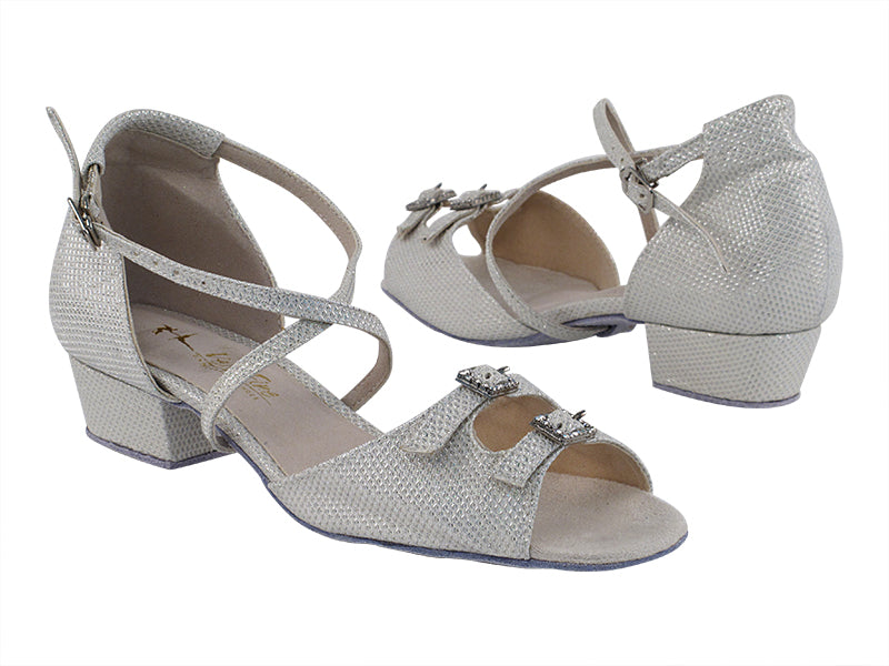 1625FT White Glitter Satin with 1" Flat Heel in the photo