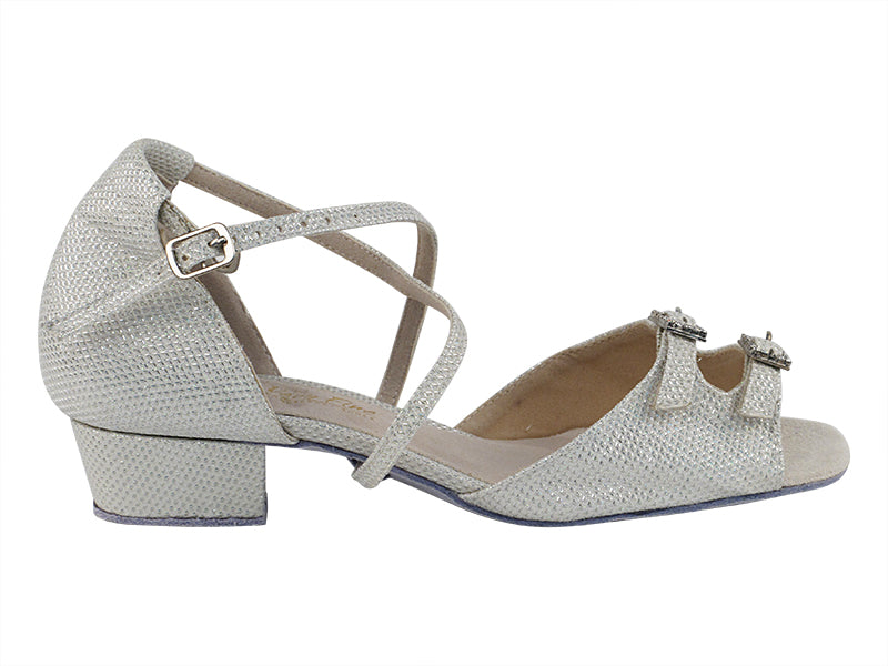 1625FT White Glitter Satin with 1" Flat Heel in the photo