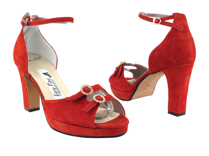1620Platform Red Suede with 3.75" Square Heel heel in the photo