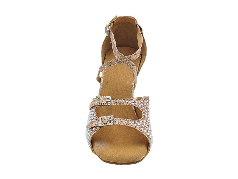 1625Bling Champagne Glitter Satin & Stone with 2.75" Flare Heel in the photo