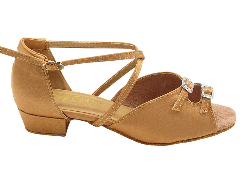 1625FT Tan Satin with 1" Flat Heel in the photo