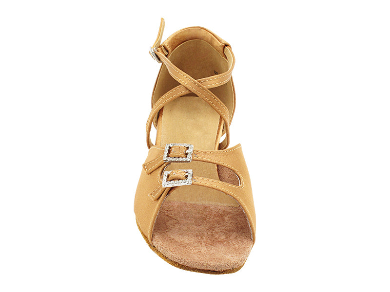 1625FT Tan Satin with 1" Flat Heel in the photo