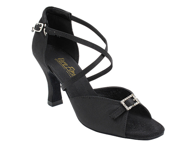 1636 Black Satin with 3" Heel in the photo