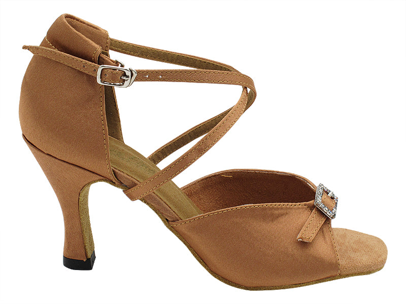 1636 Brown Satin with 3" Heel in the photo