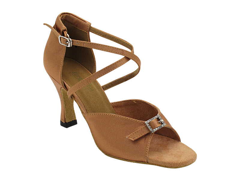 1636 Brown Satin with 3" Heel in the photo