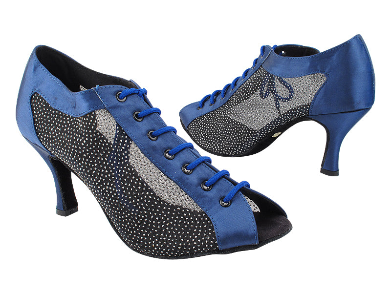 1643 301 Blue Satin_306 Black Silver Glitter Mesh with 2.75" Heel (1995) in the photo