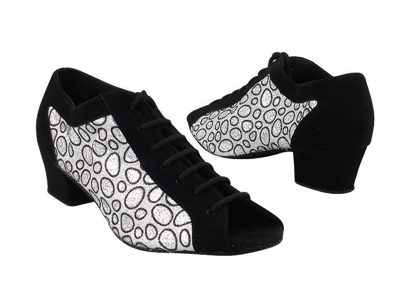 1643 Black Nubuck_241 Silver Black Glitter with 1.5" Medium Heel in the photo