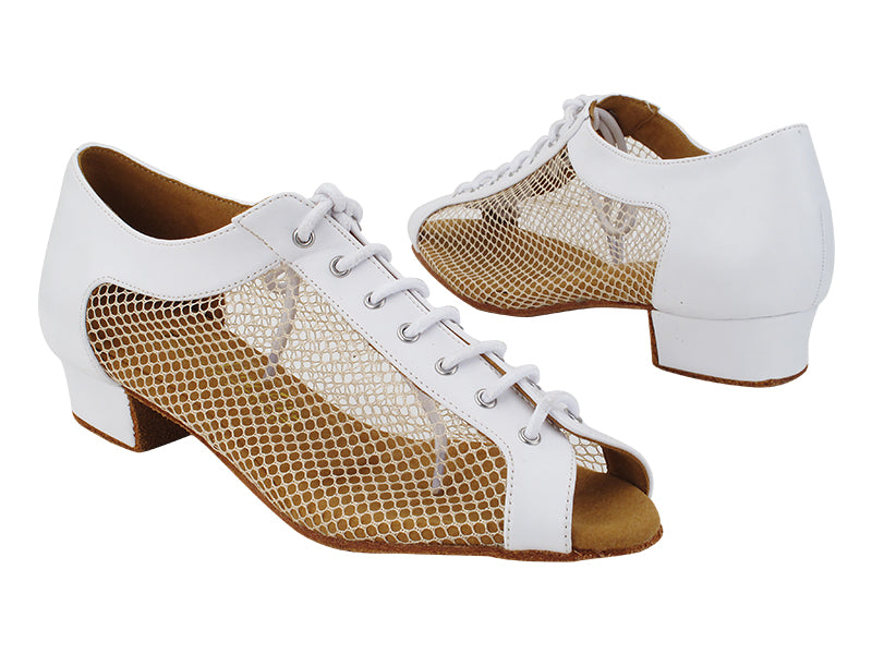 1643FT 218 Creamy White Leather_503 Brown Fishnet Mesh copy with Women 1" Heel (8881) in the photo