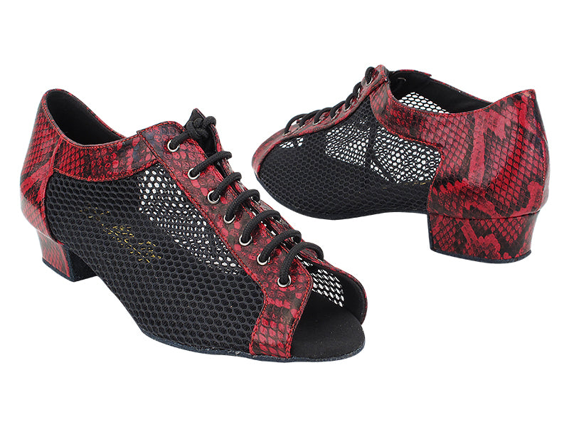1643FT 241 Red Snake_501 Black Fishnet Mesh with Women 1" Heel (8881) in the photo