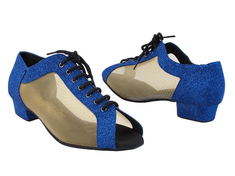 1643FT 190 Glitter Dark Blue Satin_Flesh Mesh with 1" Women Heel in the photo