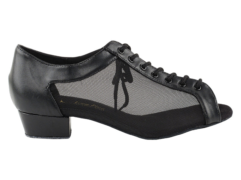 1643FT Black Leather_Black Mesh with 1" Flat Heel in the photo