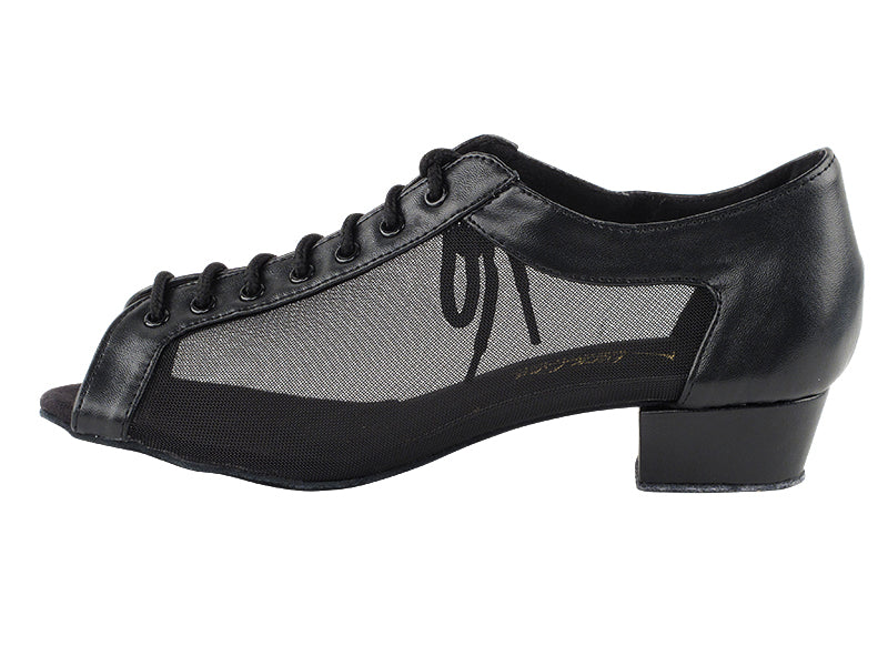 1643FT Black Leather_Black Mesh with 1" Flat Heel in the photo