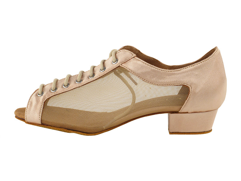 1643FT Flesh Satin_Flesh Mesh with 1" Flat Heel in the photo