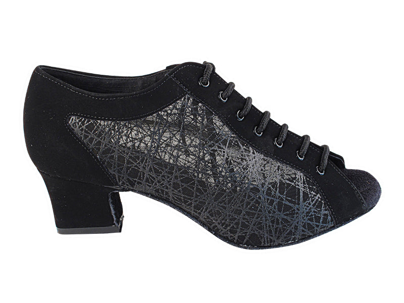 1643LEDSS Black Nubuck_Black Square Mesh with 2" Thick Cuban Heel (3149) in the photo