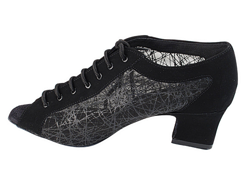 1643LEDSS Black Nubuck_Black Square Mesh with 2" Thick Cuban Heel (3149) in the photo