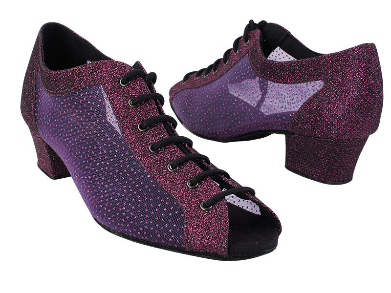 1643 274 Purple Glitter_305 Purple Mesh with 2001_1.5 inch Heel in the photo