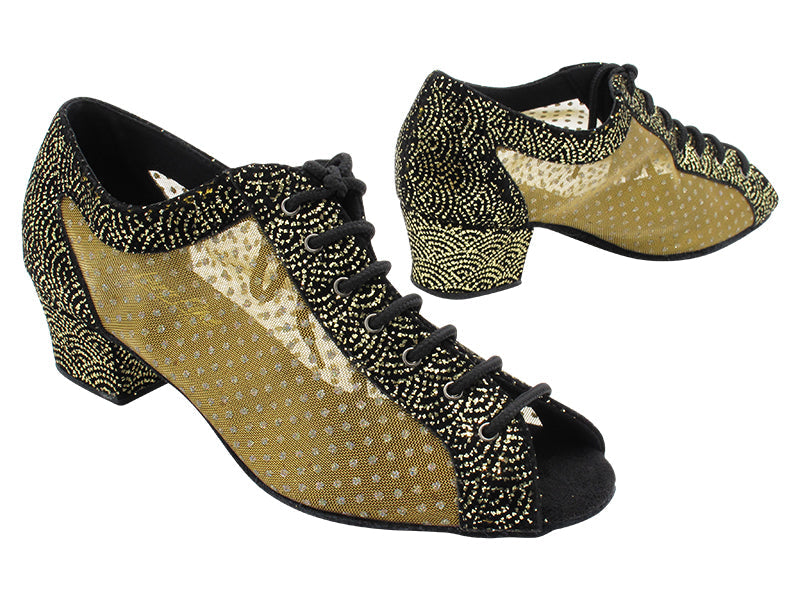 1643 30 Black Gold Velvet & 108 Gold  Mesh with 1.5" Heel (2001) in the photo