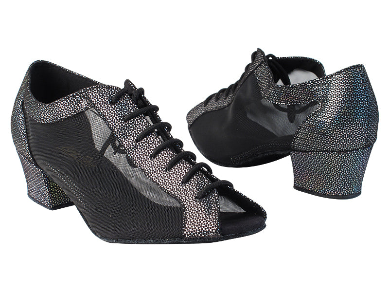 1643 322 Black Iridescent Diamond Velvet_Black Mesh with 1.5" medium heel in the photo