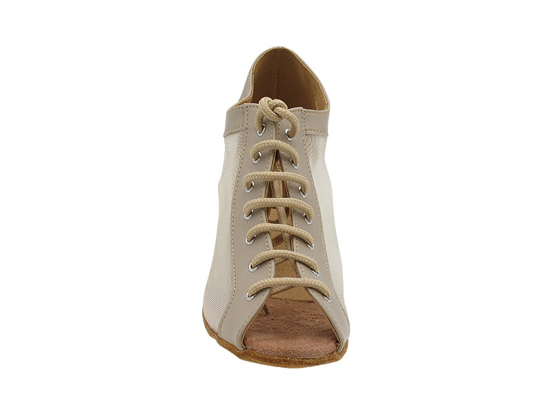 1643 60 Tan Leather & Flesh Mesh with 2.2 INCH THICK CUBAN HEEL (318) in the photo