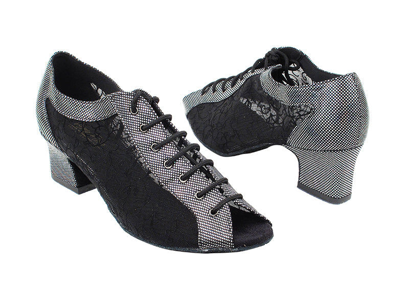 1643 87 Black Lacer Satin_46 Mesh with 2" Thick Cuban Heel in the photo