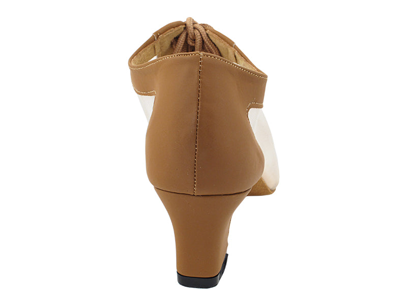 1643 Brown Nubuck & Flesh Mesh with 2" Thick Cuban Heel in the photo