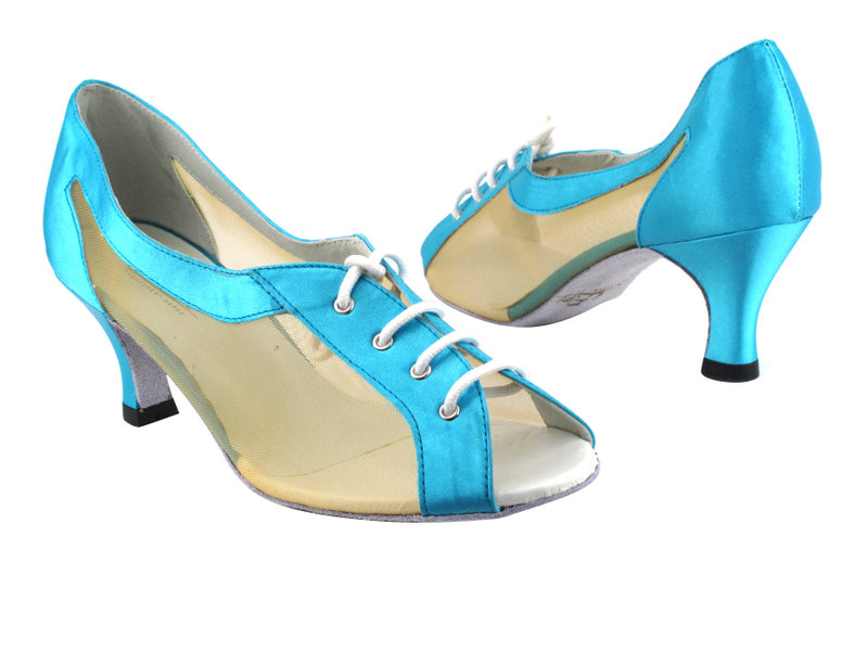1644 230 Light Blue Satin_201 Tan Mesh with 2.5" Heel in the photo