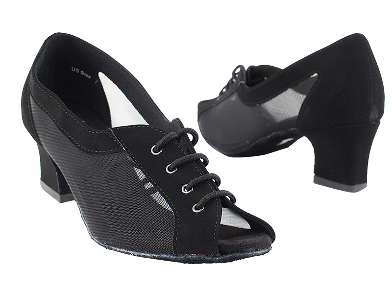 1644 Black Nubuck & Black Mesh with 2" Thick Cuban Heel in the photo