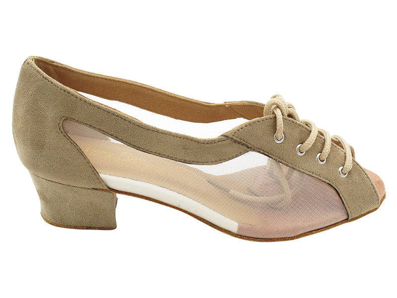 1644 Brown Nubuck & Flesh Mesh with 1.5" Heel in the photo