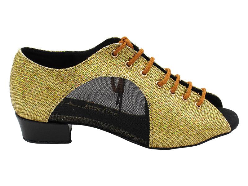 1645LEDSS 10 Light Gold Scale_Black Leather Heel_Black Mesh with 1" Heel (8881) in the photo