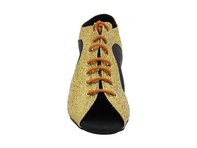 1645LEDSS 10 Light Gold Scale_Black Leather Heel_Black Mesh with 1" Heel (8881) in the photo