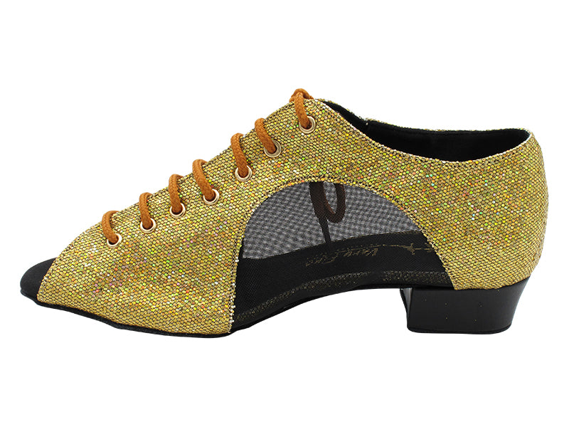 1645LEDSS 10 Light Gold Scale_Black Leather Heel_Black Mesh with 1" Heel (8881) in the photo