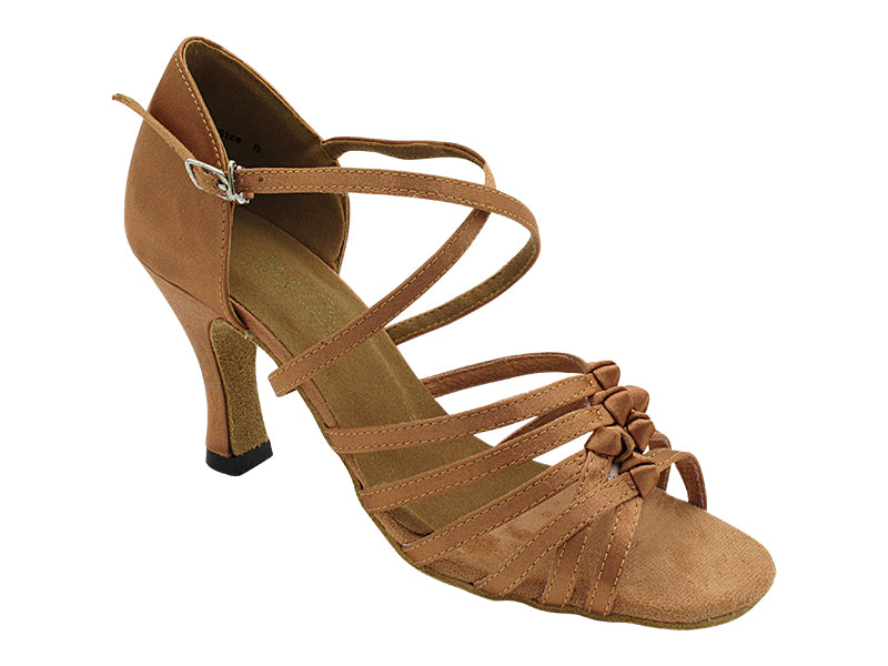 1650 Brown Satin with 3" Heel in the photo