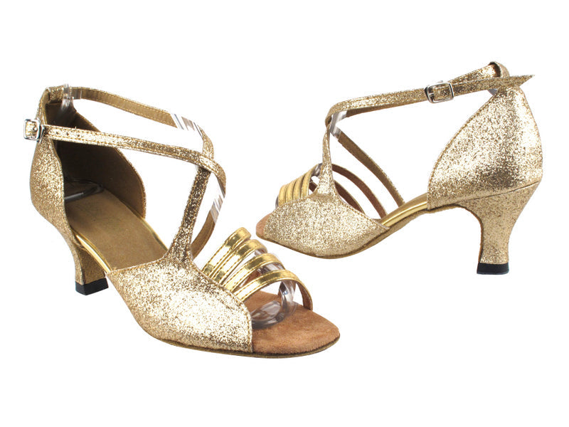 1651 125 Gold Stardust_Gold Leather_T with 2.5" Heel in the photo