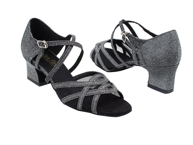 1657 105 Glitter Black Satin_Black Mesh_1_5 with 2" Thick Cuban Heel in the photo