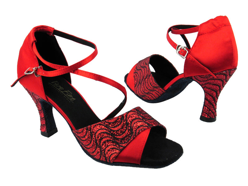 1659 215 Red Black Wave Glitter (H)_Red Satin with 3" heel in the photo