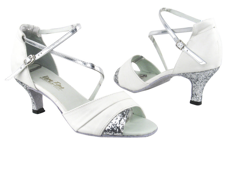 1659 White Leather_7 Silver Sparkle_H_Silver Leather_S with 2.6" Flare Heel in the photo